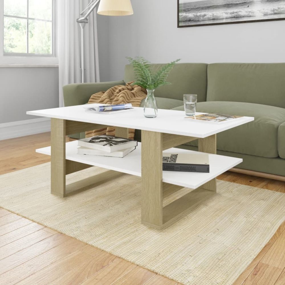 Vidaxl - vidaXL Table basse Blanc et chêne sonoma 110x55x42 cm Aggloméré - Tables à manger
