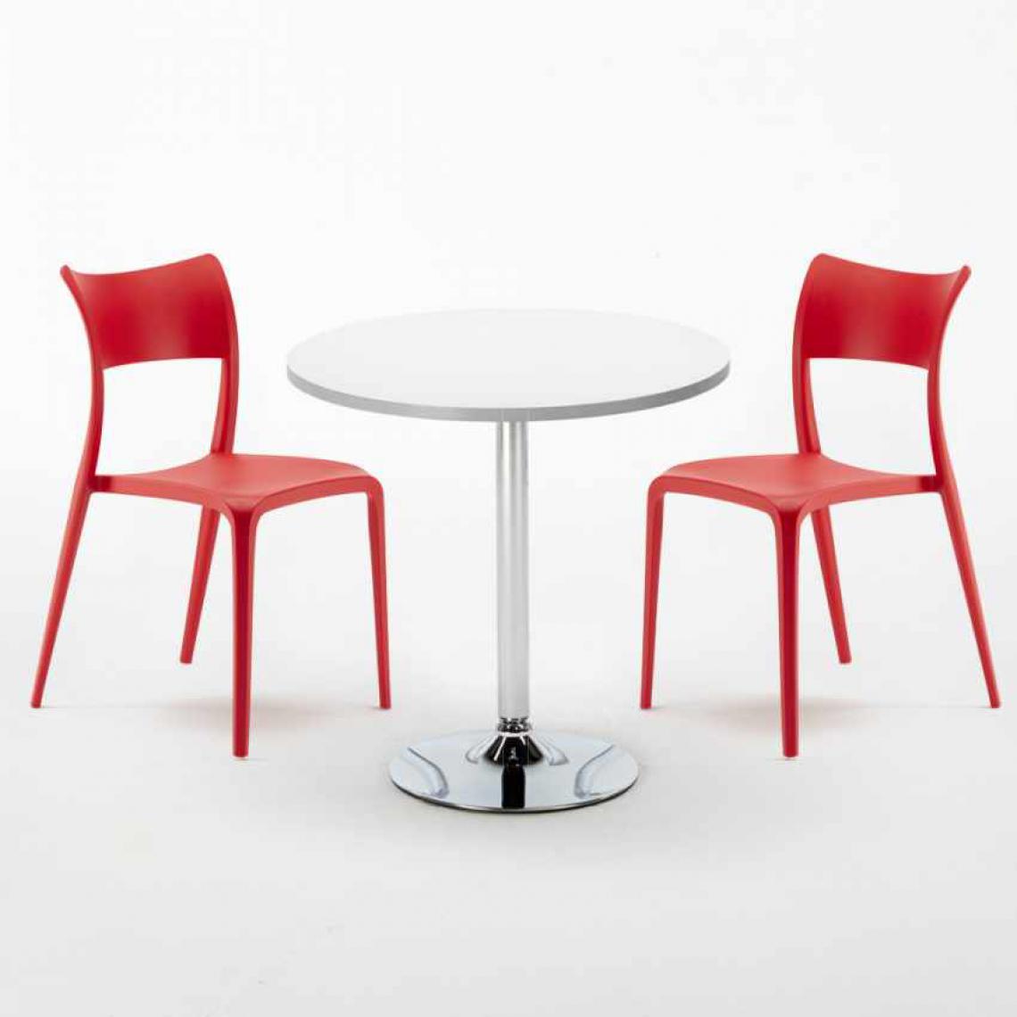 Ahd Amazing Home Design - Table Ronde Blanche 70x70cm Avec 2 Chaises Colorées Set Intérieur Bar Café Parisienne LONG Island, Couleur: Rouge - Tables à manger