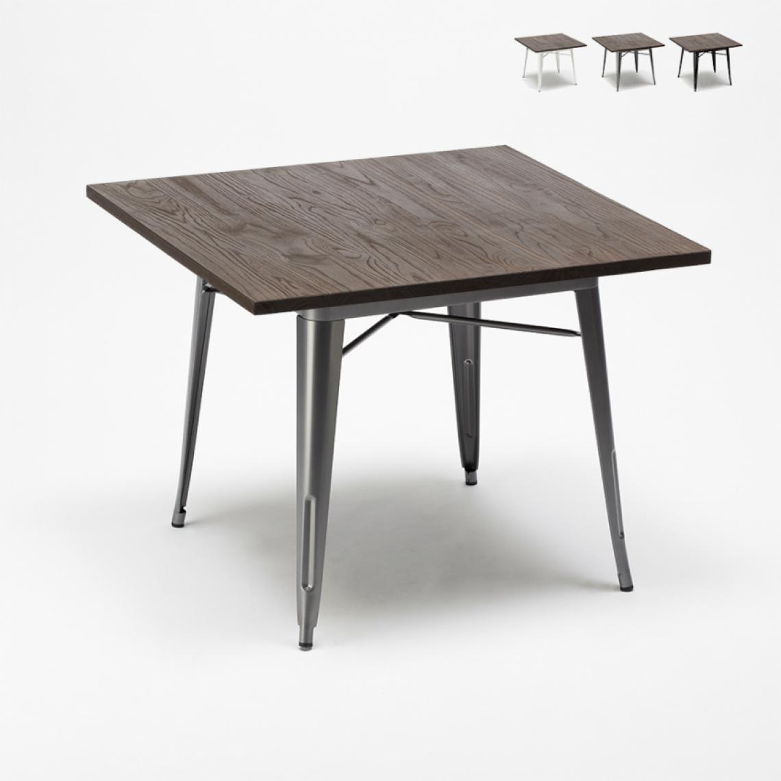 Ahd Amazing Home Design - Table industrielle Tolix en acier métal et bois 80x80 bar et maison Allen, Couleur: Gris - Tables à manger