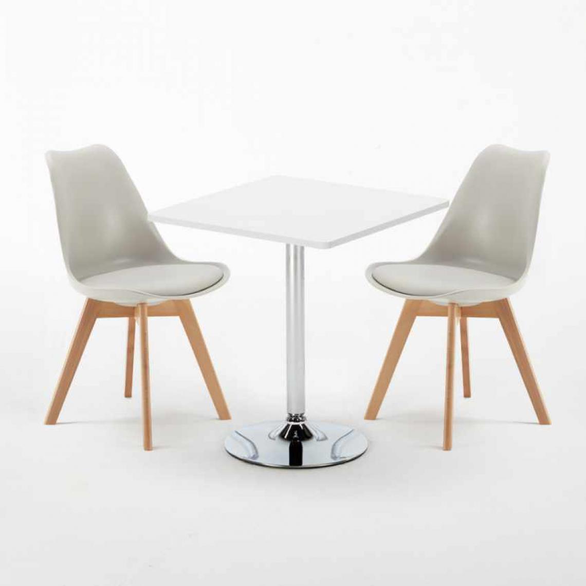 Ahd Amazing Home Design - Table Carrée Blanche 70x70cm Avec 2 Chaises Colorées Set Intérieur Bar Café Nordica Cocktail, Couleur: Gris clair - Tables à manger