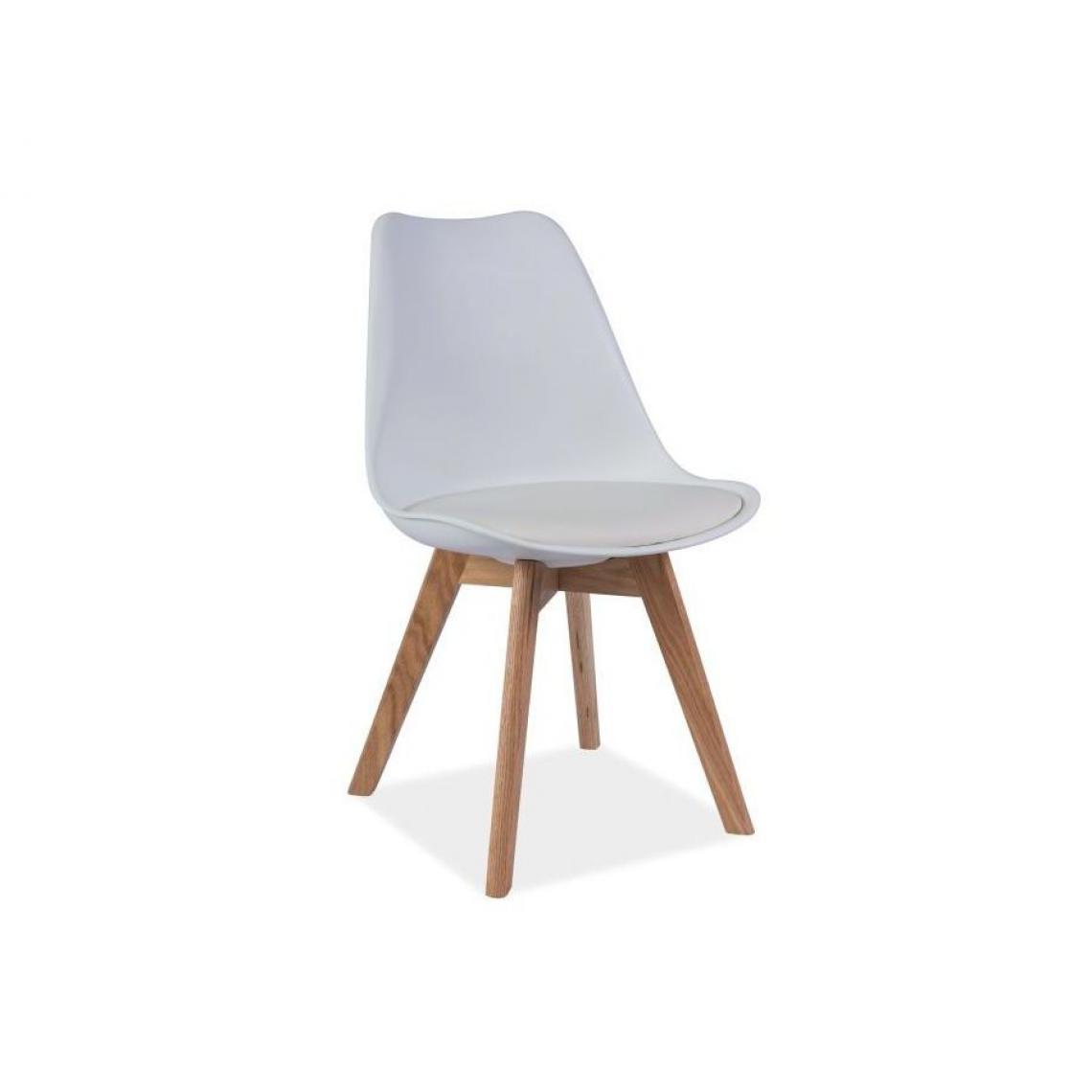 Hucoco - KRIZ | Chaise style scandinave salle à manger/salon/bureau | Dimensions : 83x49x43cm | Assise en cuir écologique | Base en bois - Blanc - Chaises