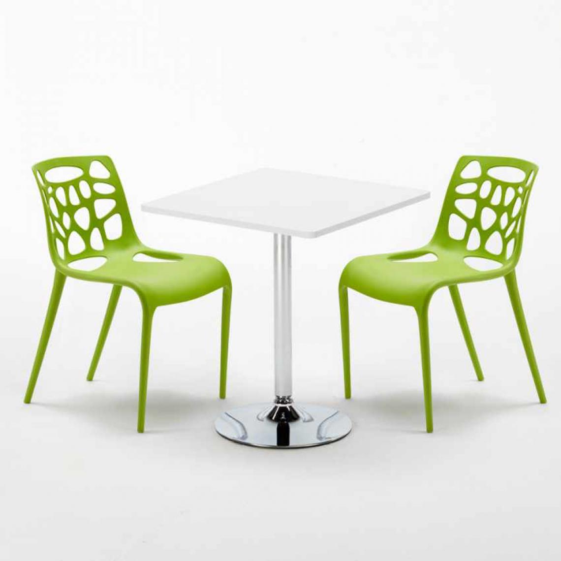 Ahd Amazing Home Design - Table Carrée Blanche 70x70cm Avec 2 Chaises Colorées Set Intérieur Bar Café Gelateria Cocktail, Couleur: Vert - Tables à manger