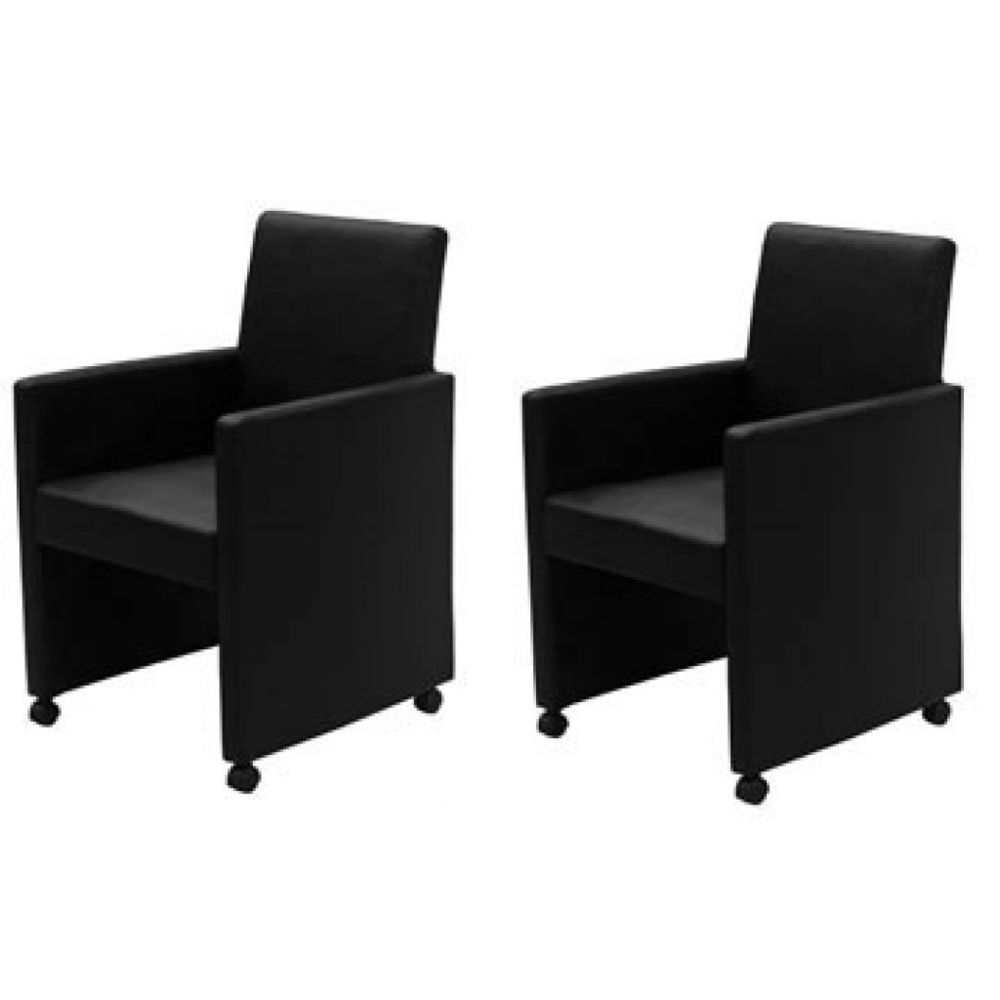 Helloshop26 - Lot de 2 fauteuils chaise de salle à manger salon entrée avec roulettes noir 1902066 - Chaises