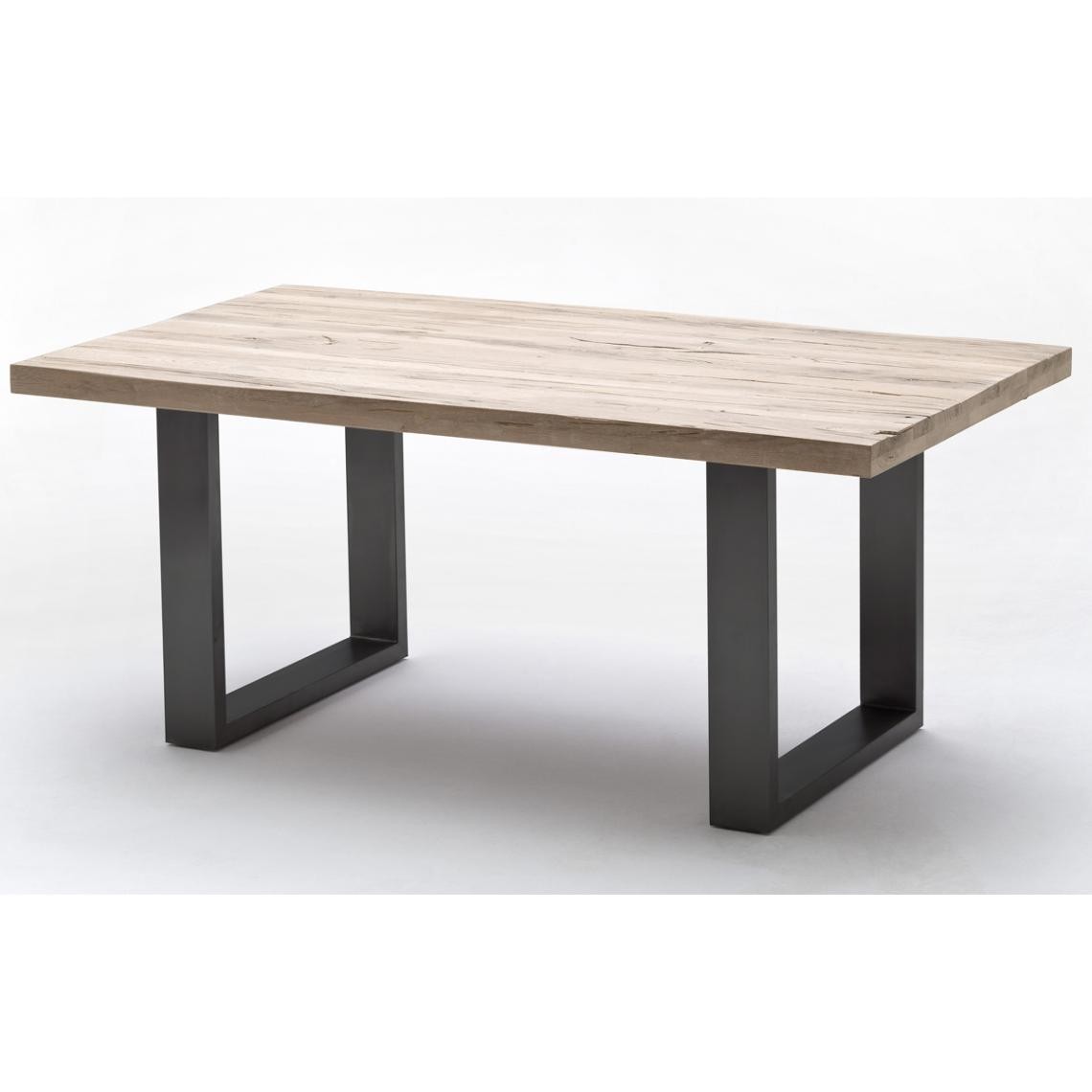 Pegane - Table à manger en chêne massif chaulé/anthracite - L.200 x H.76 x P.100 cm - Tables à manger