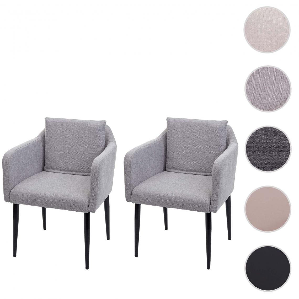 Mendler - 2x Chaise de salle à manger HWC-H93, chaise de cuisine chaise longue ~ tissu/textile gris clair - Chaises