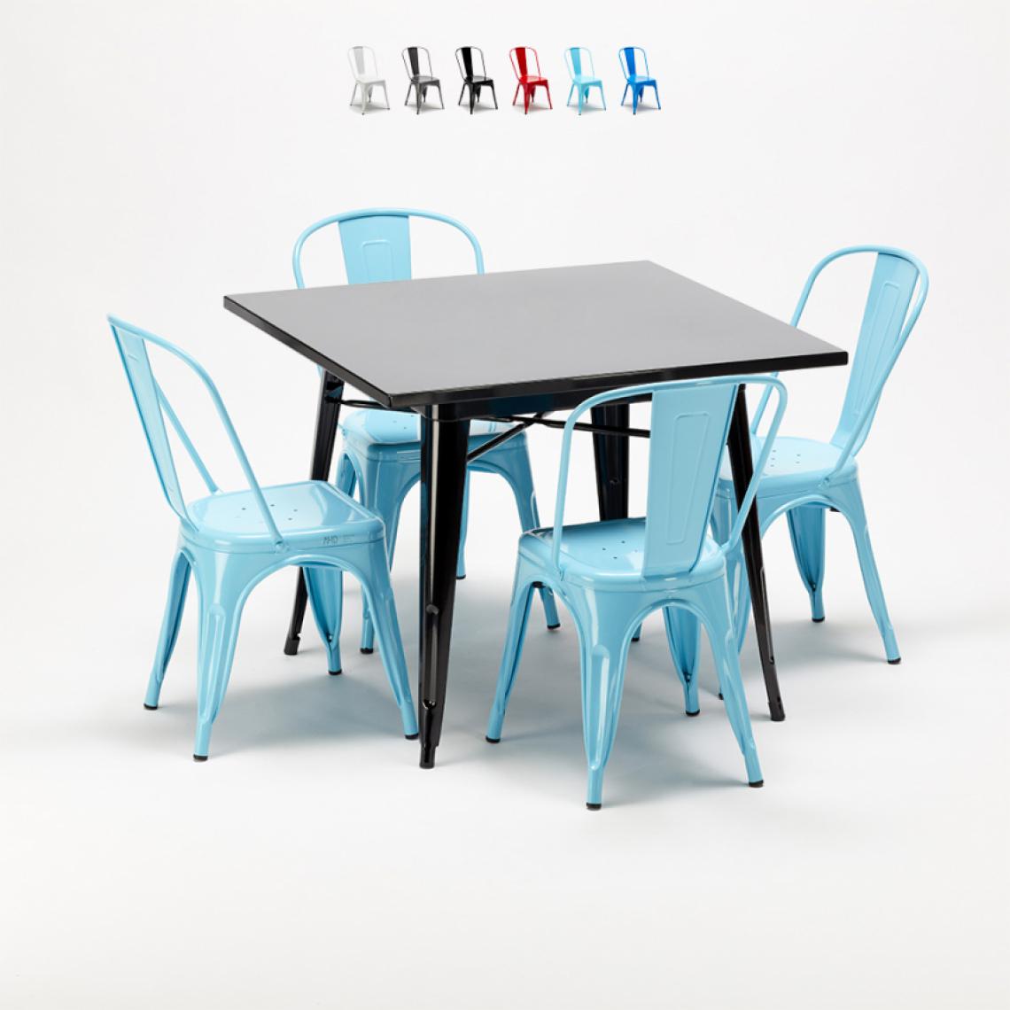 Ahd Amazing Home Design - Ensemble table et chaises carrées en métal Tolix style industriel Soho, Couleur: Turquoise - Tables à manger