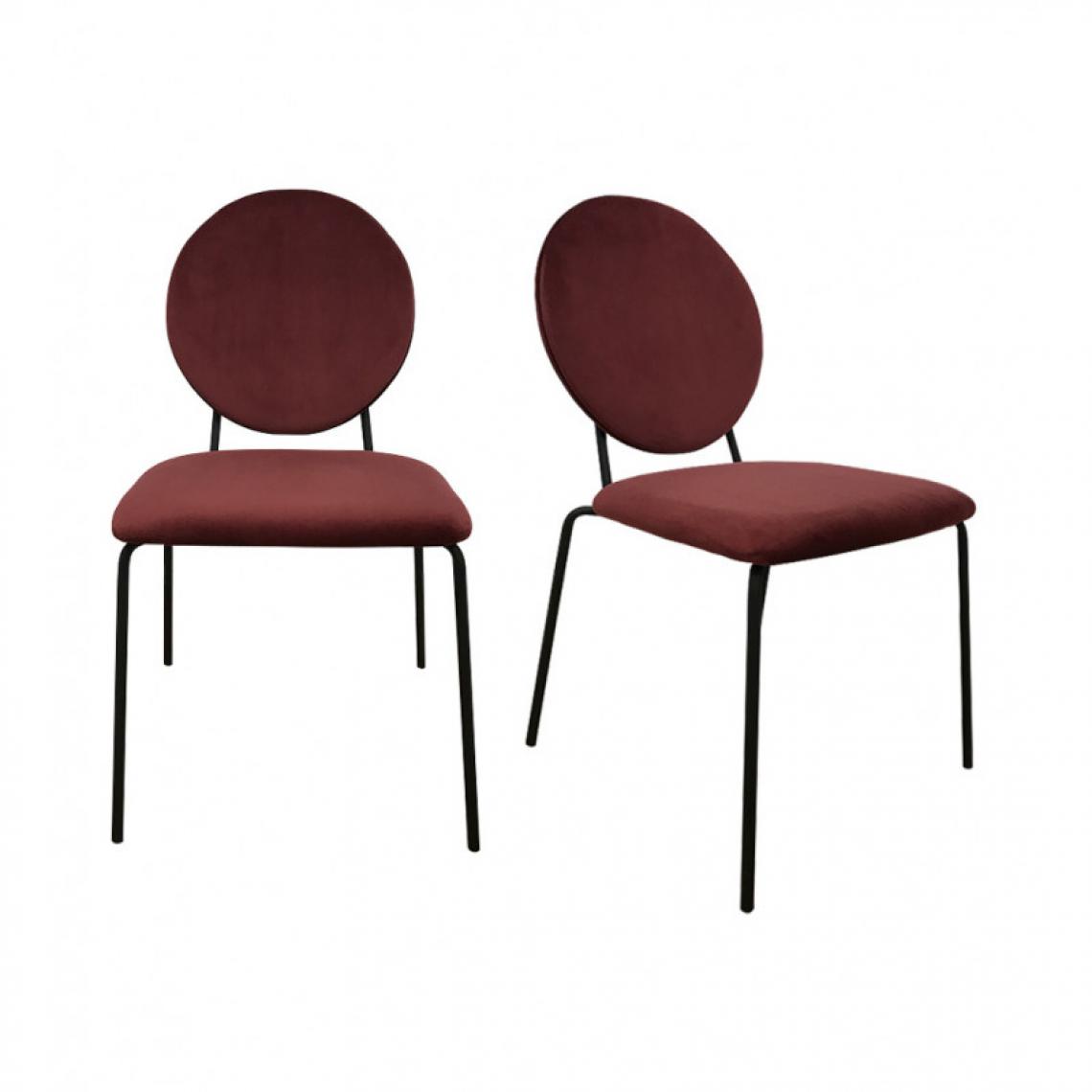 Meubletmoi - Lot 2 chaises rouge médaillon velours pieds métal - BROADWAY 9088 - Chaises