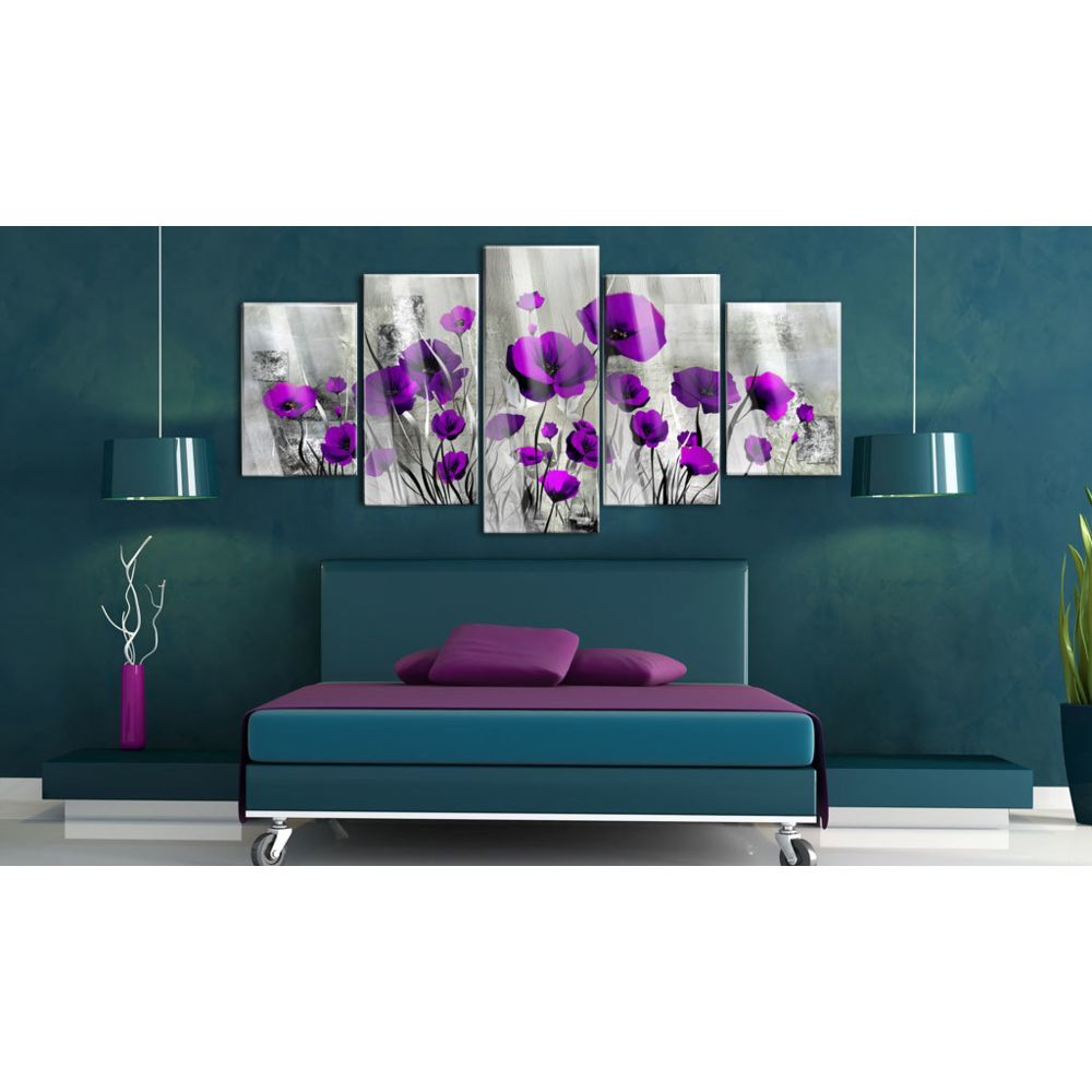marque generique - 100x50 Tableau sur verre acrylique Superbe Meadow: Purple Poppies [Glass] - Tableaux, peintures