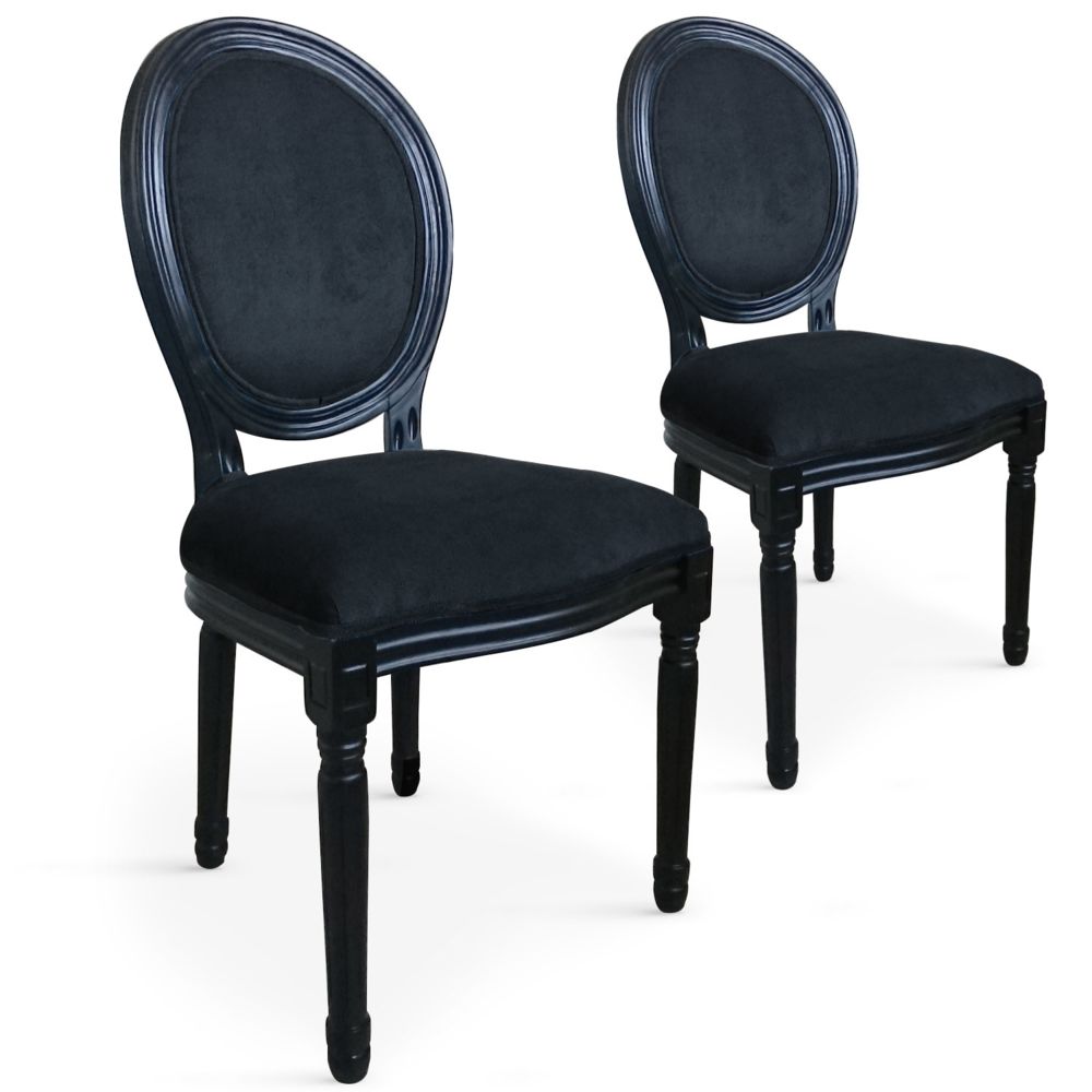 MENZZO - Lot de 20 chaises médaillon Louis XVI Black Velours Noir - Chaises