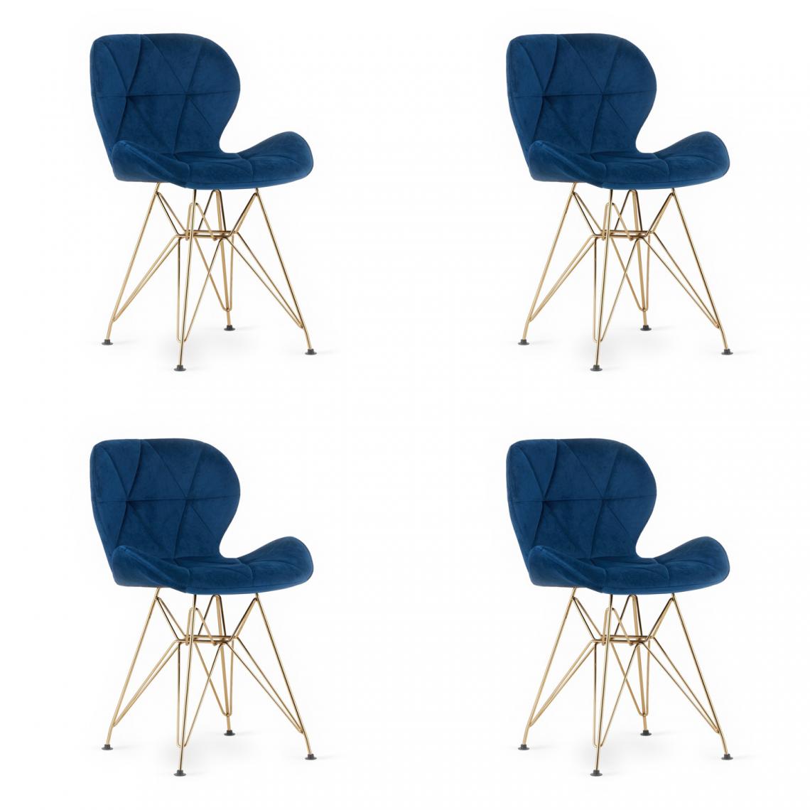 Hucoco - NESTY - Lot de 4 chaises en velours style moderne - 73x53x47 cm - Chaise de salle à manger - Bleu - Chaises