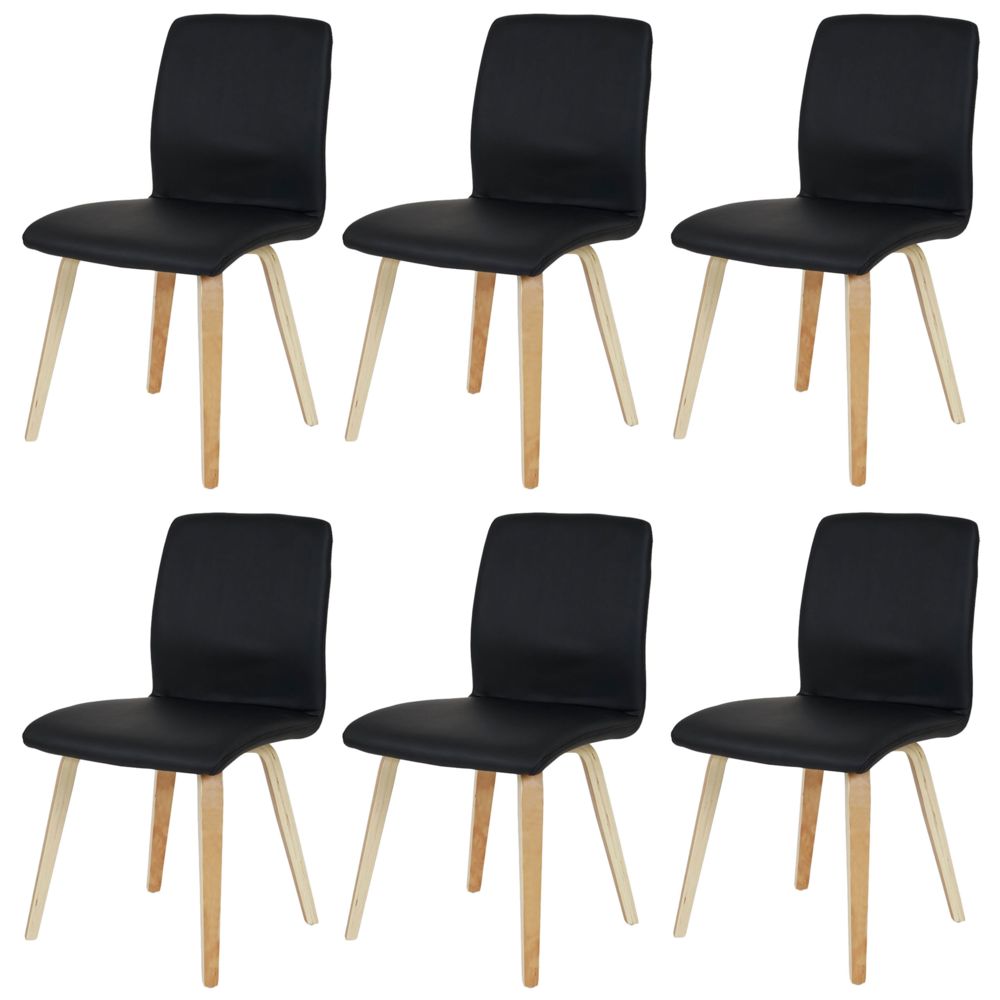 Mendler - Lot de 6 chaises de séjour Bendorf, style rétro, pieds clairs ~ similicuir, noir - Chaises