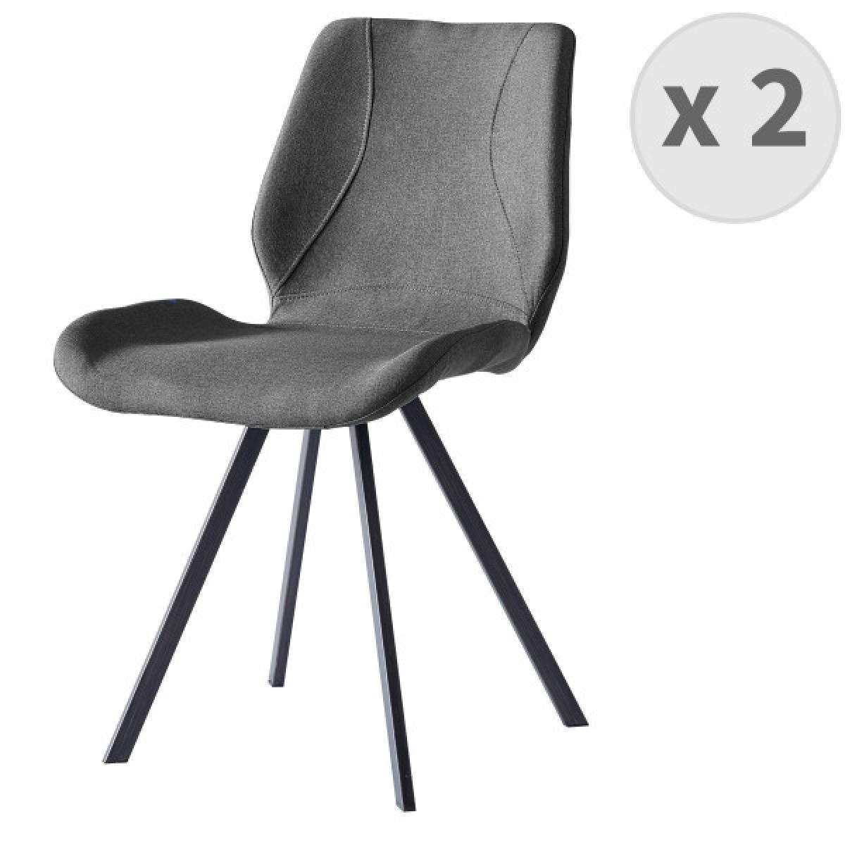 Moloo - HALIFAX-Chaise indus tissu gris pieds noir brossé (x2) - Chaises