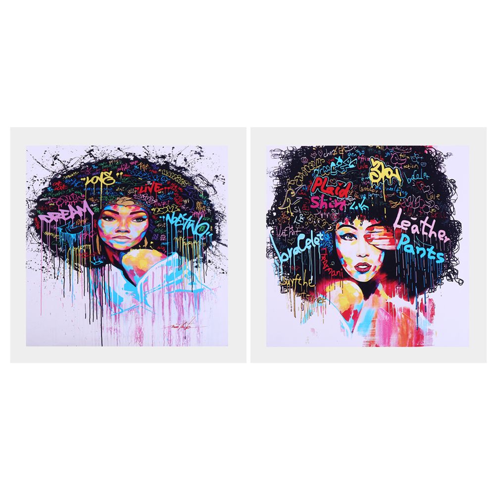 marque generique - 2 panneau toile peinture à l'huile art photo - fille avec afro-cheveux 16x16 pouces - Affiches, posters