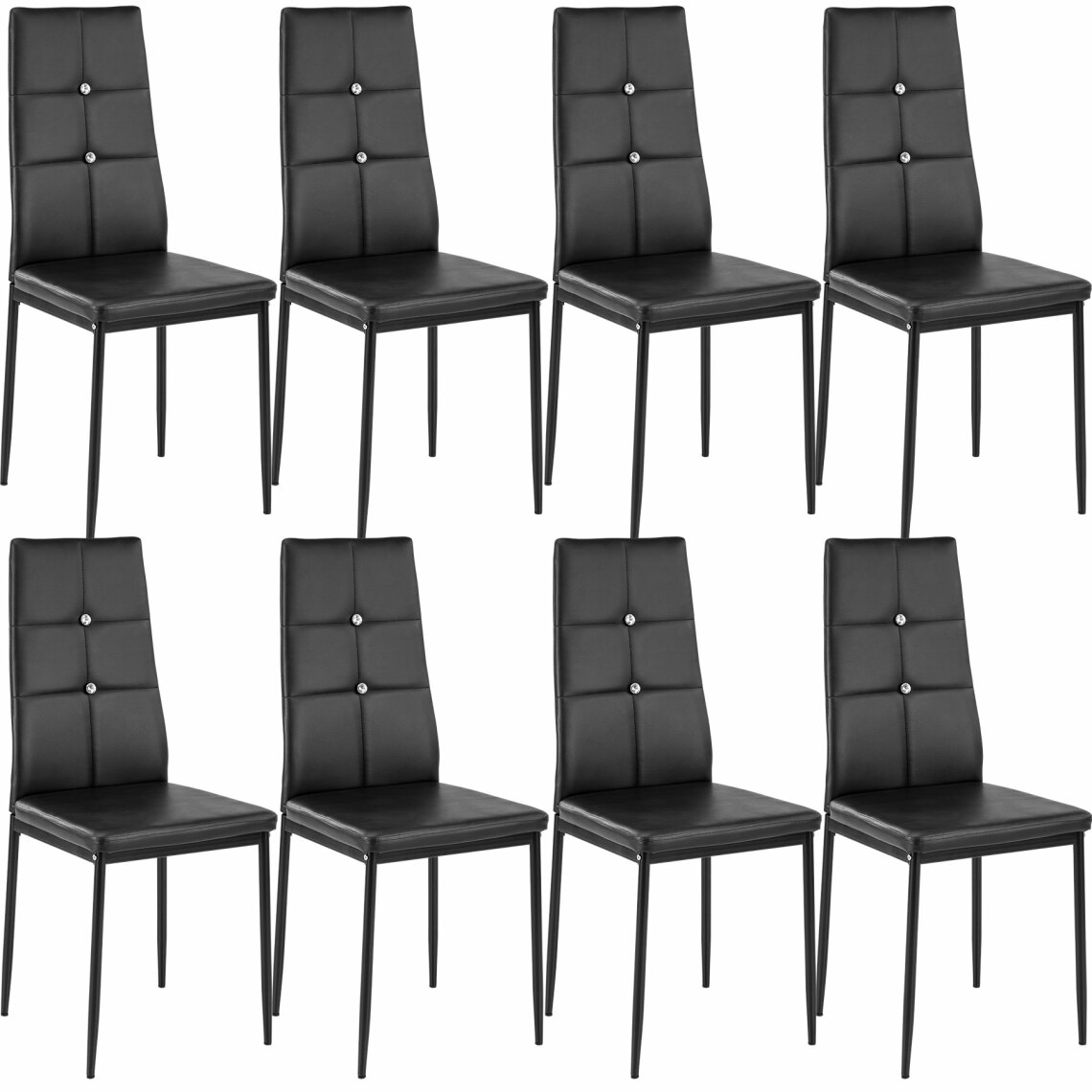 Tectake - Lot de 8 chaises avec strass - noir - Chaises