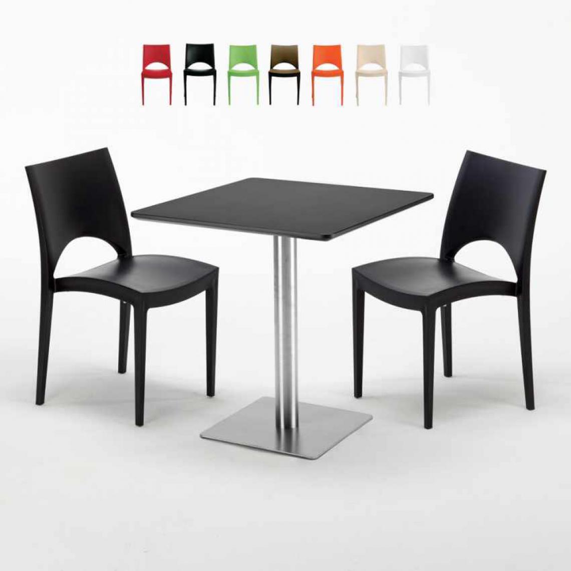 Grand Soleil - Table carrée noire 70x70 avec 2 chaises colorées Paris Rum Raisin, Couleur: Noir - Tables à manger