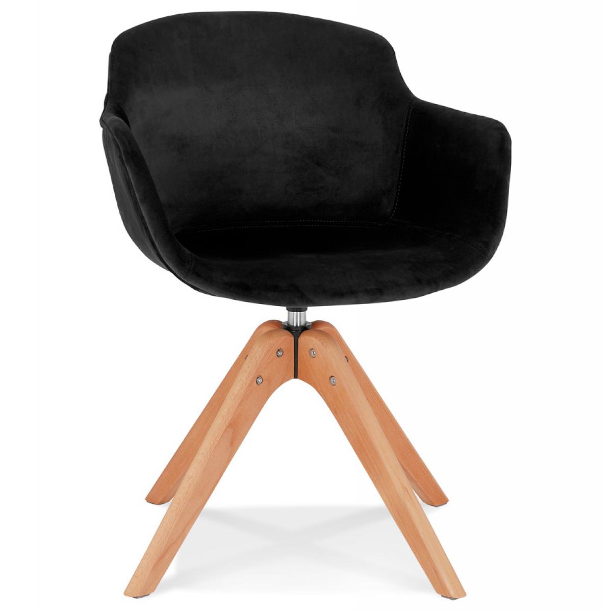 Alterego - Chaise avec accoudoirs 'BERNI' en velours noir et pieds en bois naturel - Chaises