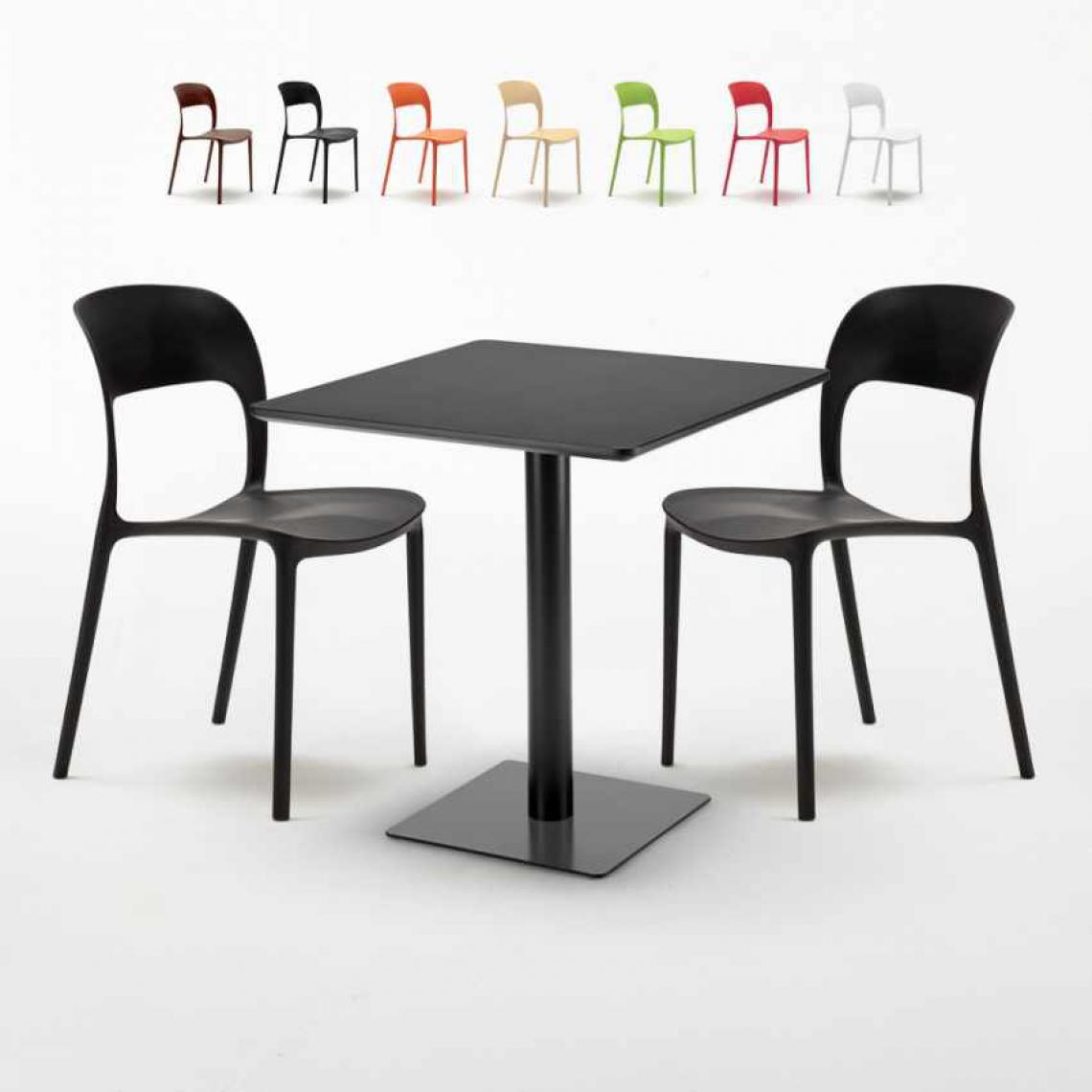 Ahd Amazing Home Design - Table carrée noire 70x70 avec 2 chaises colorées Restaurant Kiwi, Couleur: Noir - Tables à manger
