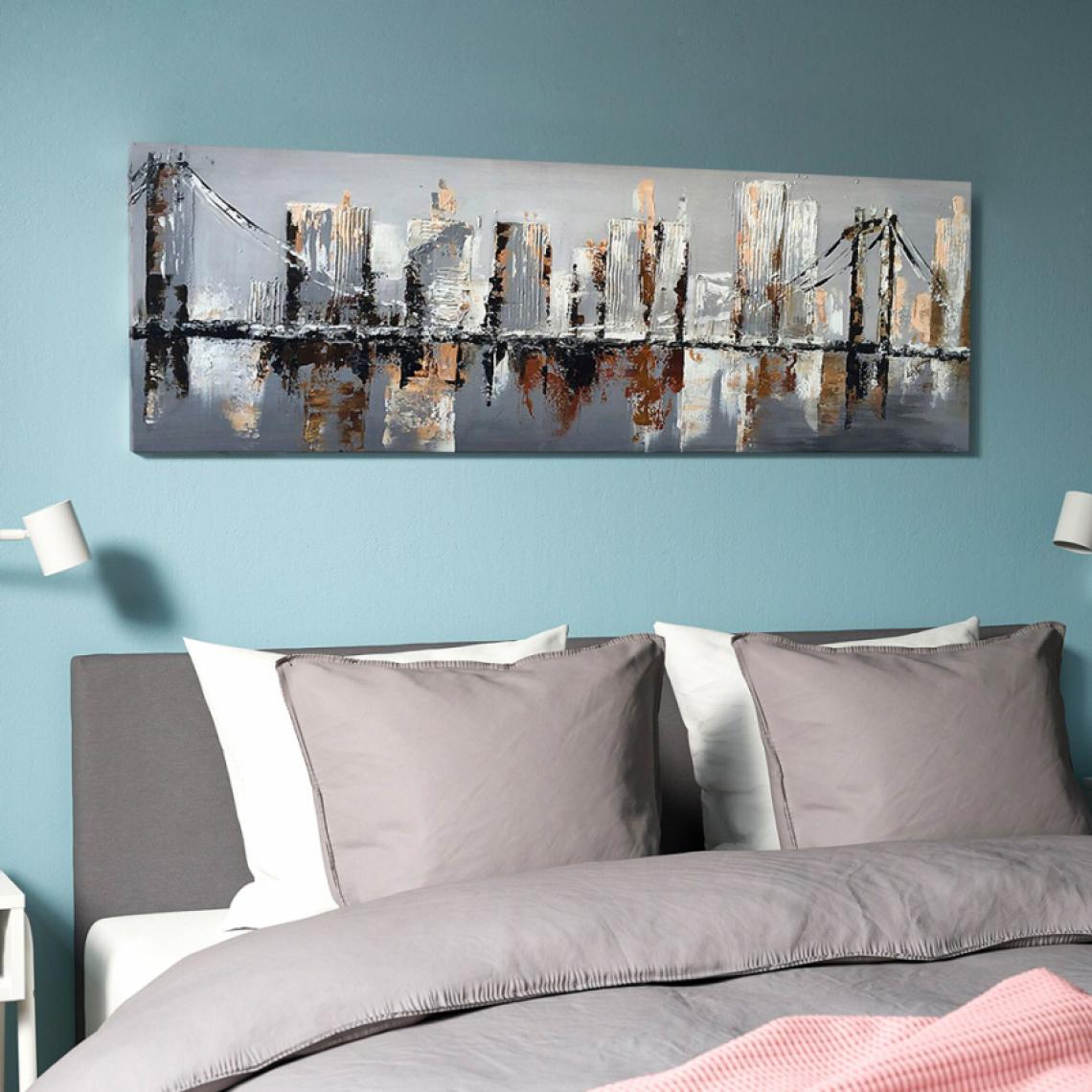 Tema - Tableau de paysage urbain toile peinte à la main 140x45cm Brooklyn Bridge - Tableaux, peintures