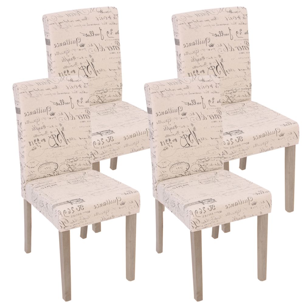 Mendler - 4x chaise de séjour Littau, fauteuil ~ tissu avec écriture, crème, pieds couleur chaîne - Chaises