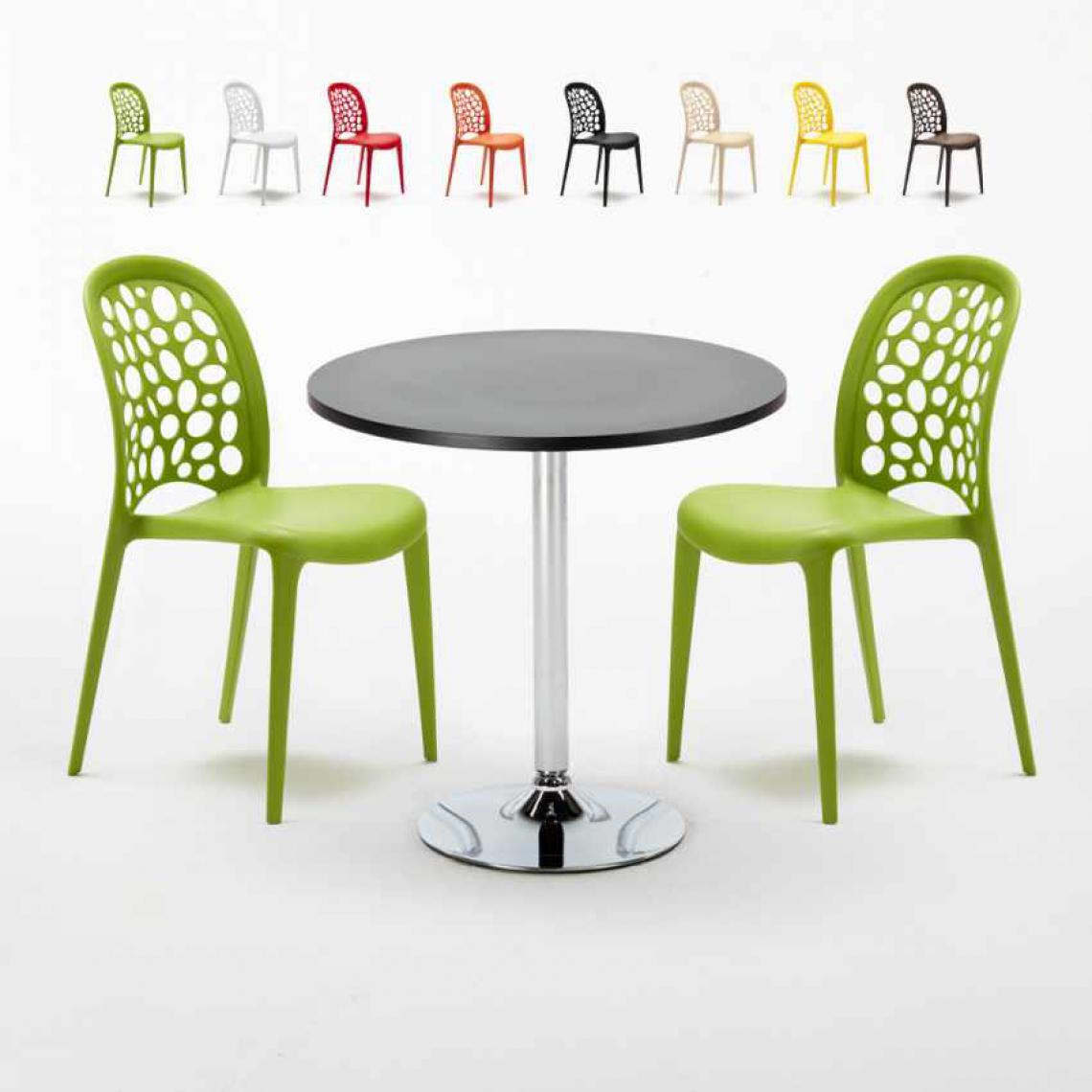 Ahd Amazing Home Design - Table Ronde Noire 70x70cm Avec 2 Chaises Colorées Set Intérieur Bar Café WEDDING Cosmopolitan, Couleur: Vert - Tables à manger