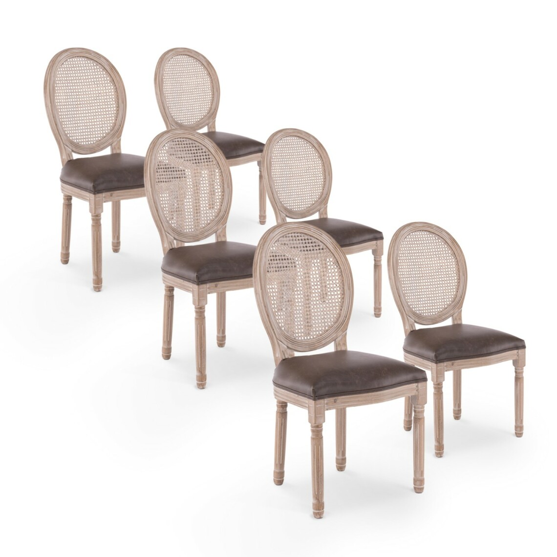marque generique - Lot de 6 chaises médaillon Louis XVI Cannage Rotin vintage - Chaises