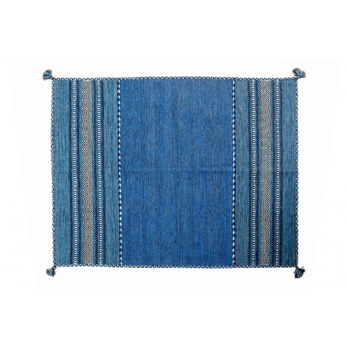 Alter - Tapis moderne Kansas, style kilim, 100% coton, bleu, 170x120cm - Tapis