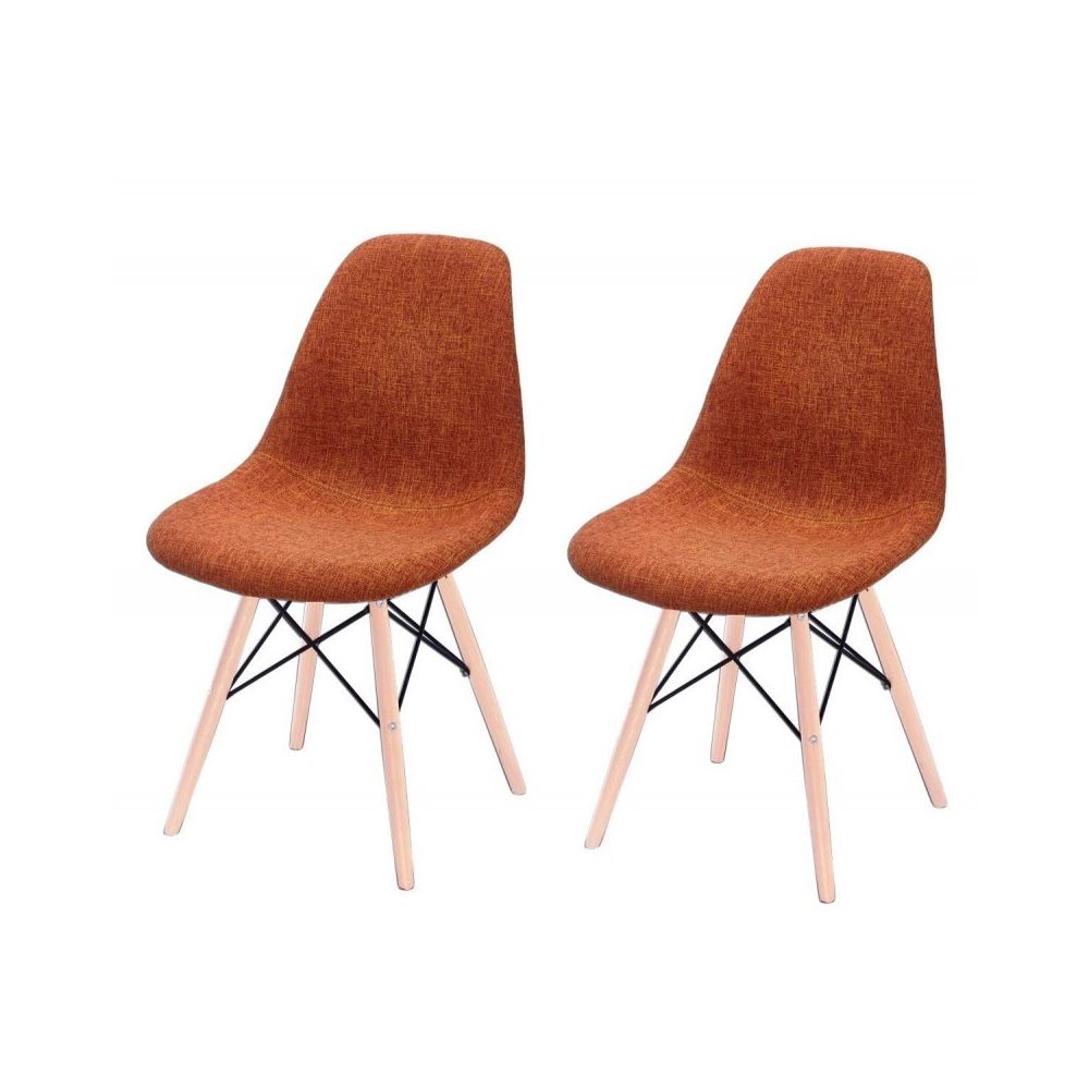 Meubletmoi - Lot de 2 chaises orange en tissu et pieds bois de hêtre - RETRO - Chaises