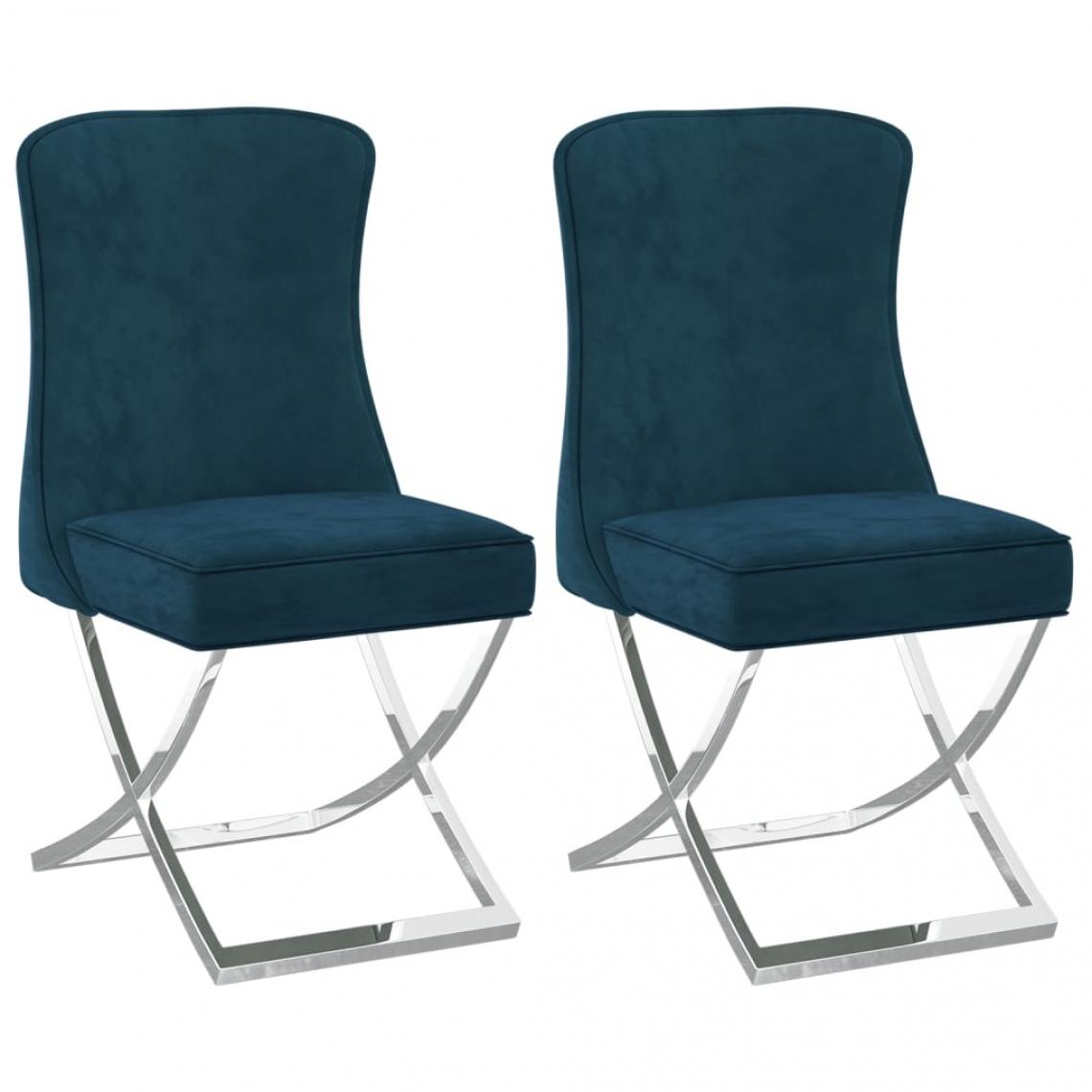 Decoshop26 - Lot de 2 chaises de salle à manger cuisine 53x52x98 cm design moderne velours bleu et inox CDS020208 - Chaises