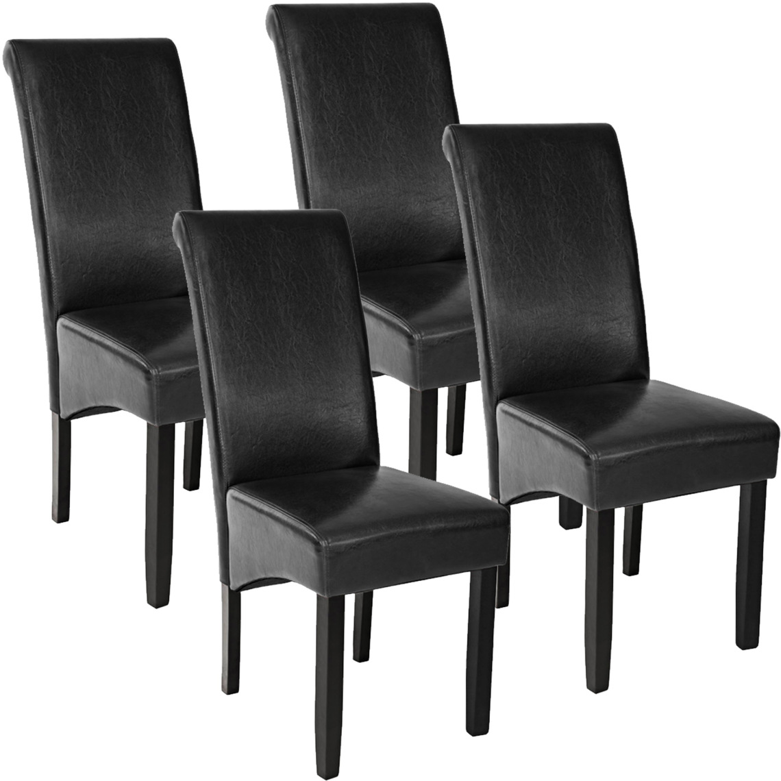 Tectake - Lot de 4 chaises aspect cuir - noir - Chaises