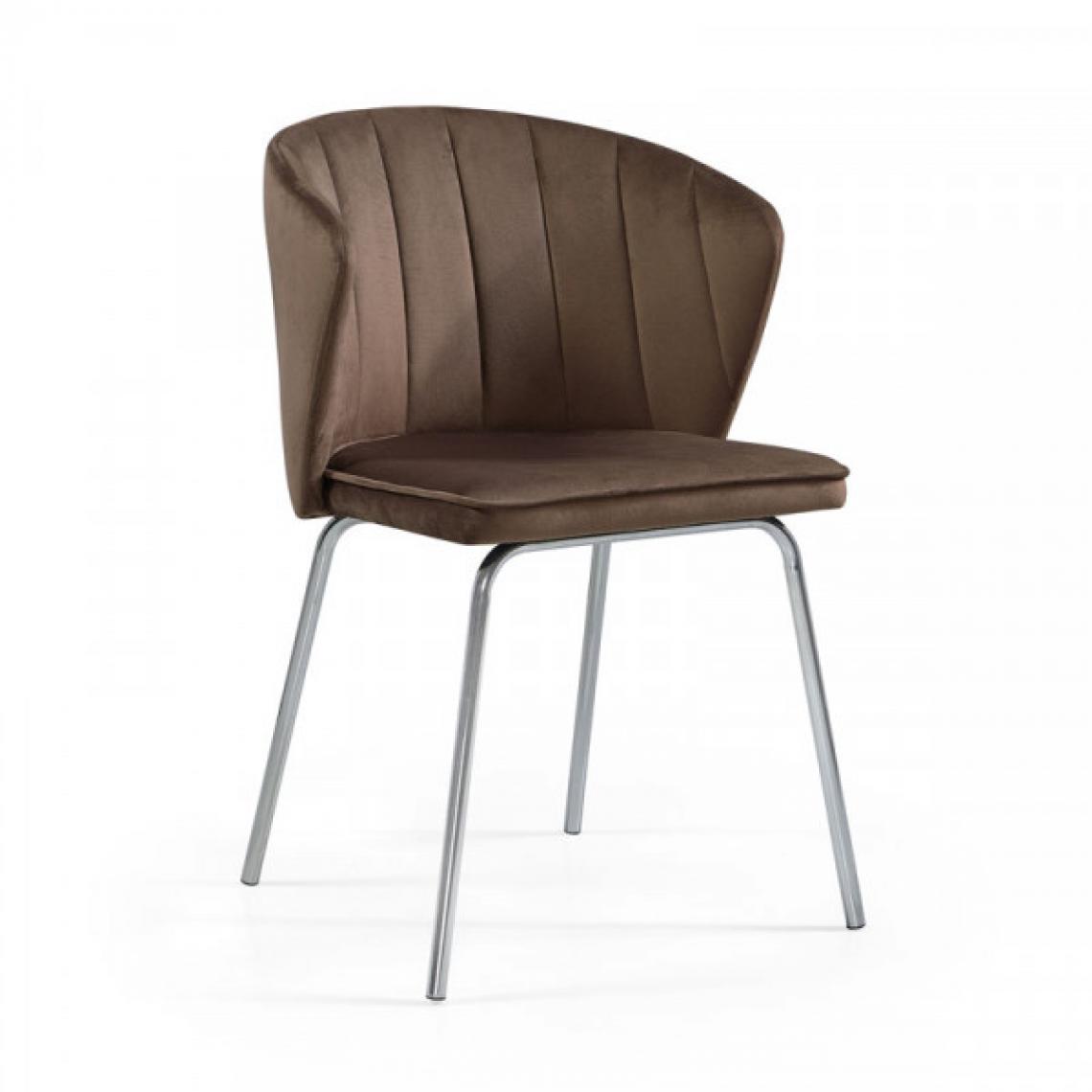 Dansmamaison - Chaise en tissu velours Marron - EDEN - L 56 x l 50 x H 78 cm - Chaises