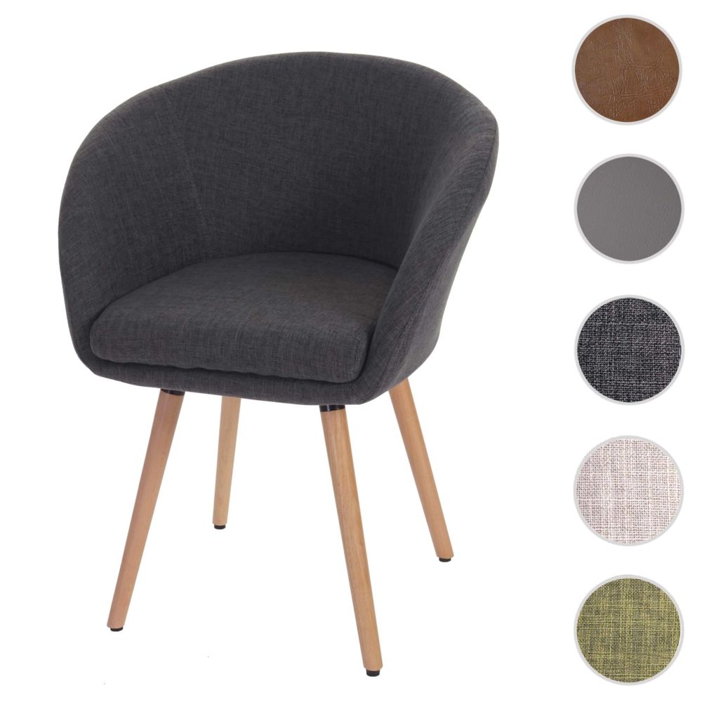 Mendler - Chaise de salle à manger Malmö T633, fauteuil, design rétro des années 50 ~ tissu, gris - Chaises