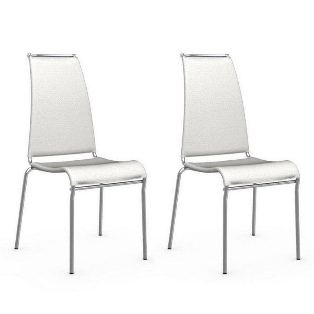 Inside 75 - Lot de 2 chaises italienne AIR HIGH structure acier chromé assise tissu blanc - Chaises