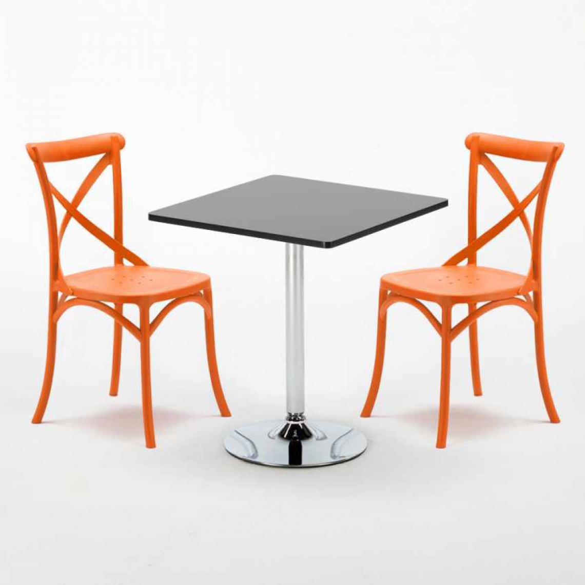 Ahd Amazing Home Design - Table Carrée Noire 70x70cm Avec 2 Chaises Colorées Set Intérieur Bar Café Vintage Mojito, Couleur: Orange - Tables à manger