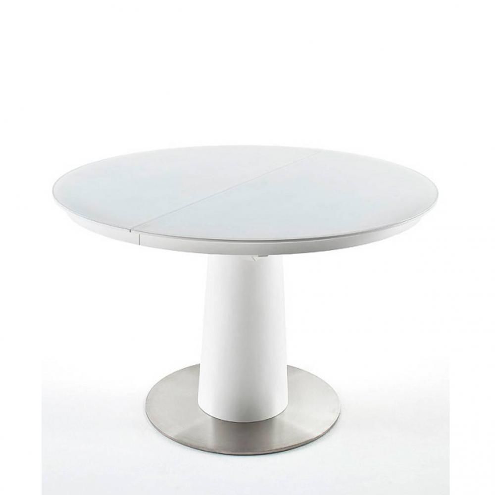 Inside 75 - Table ronde extensible design WIEM blanc laqué mat diametre 120 cm - Tables à manger