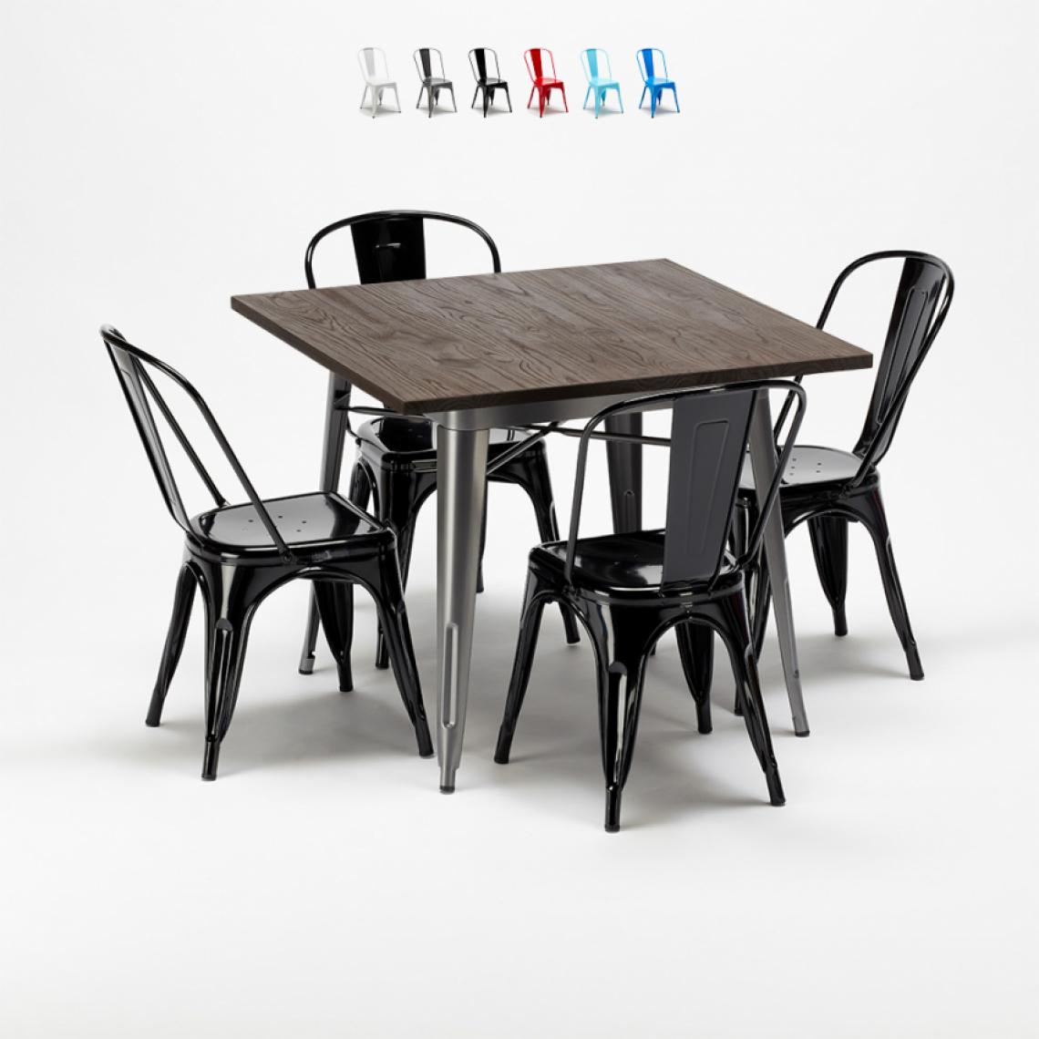 Ahd Amazing Home Design - Ensemble table carrée et chaises en métal design Tolix industrial Jamaica, Couleur: Noir - Tables à manger