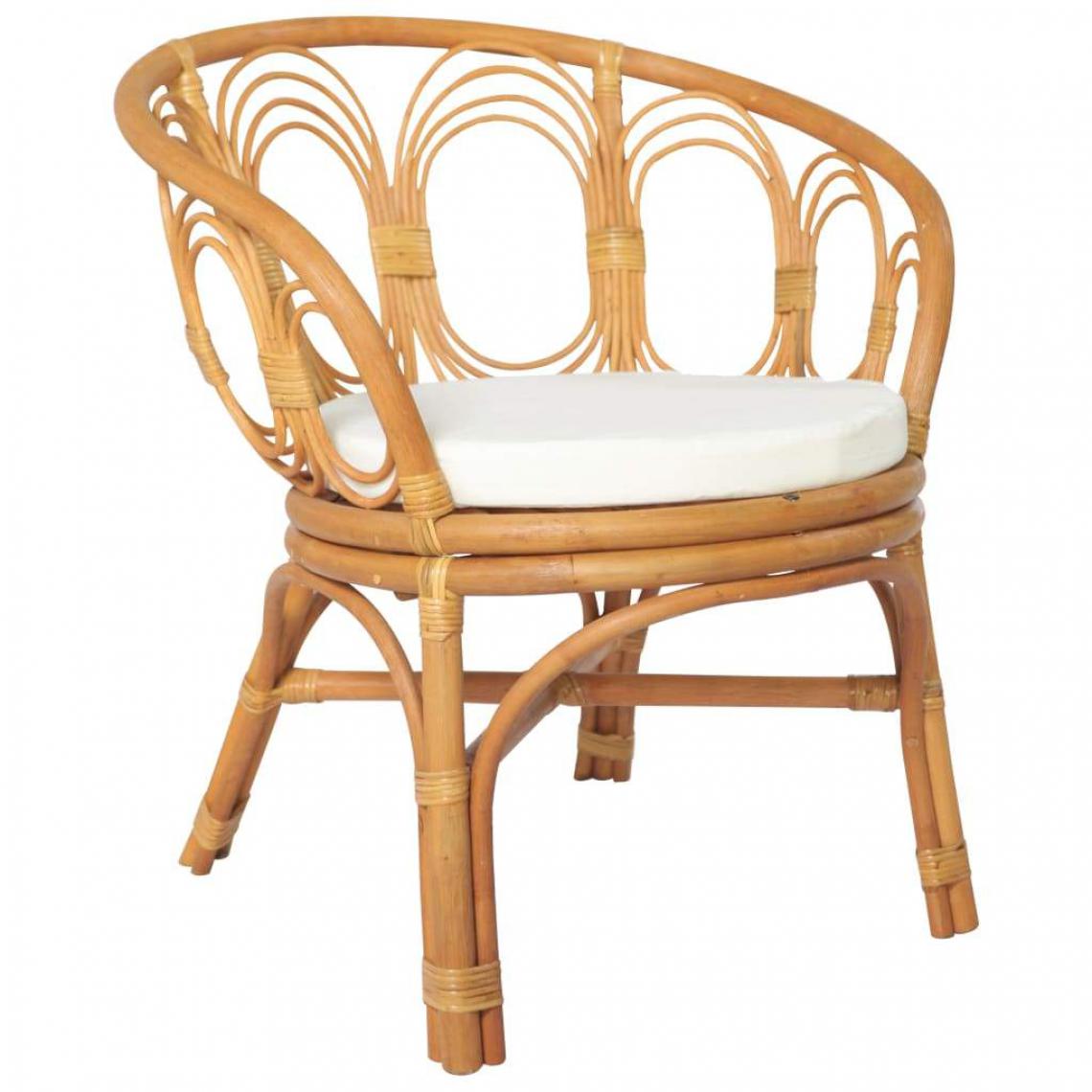 Decoshop26 - Chaise à diner avec coussin rotin marron clair naturel et lin design classique CDS020111 - Chaises