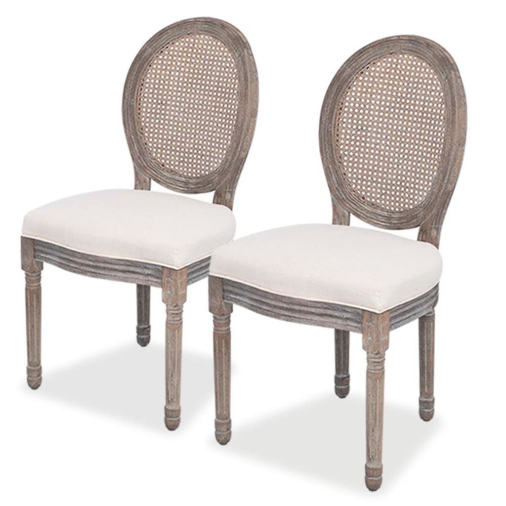 Helloshop26 - Lot de deux chaises de salle à manger lin et rotin 1902210 - Chaises