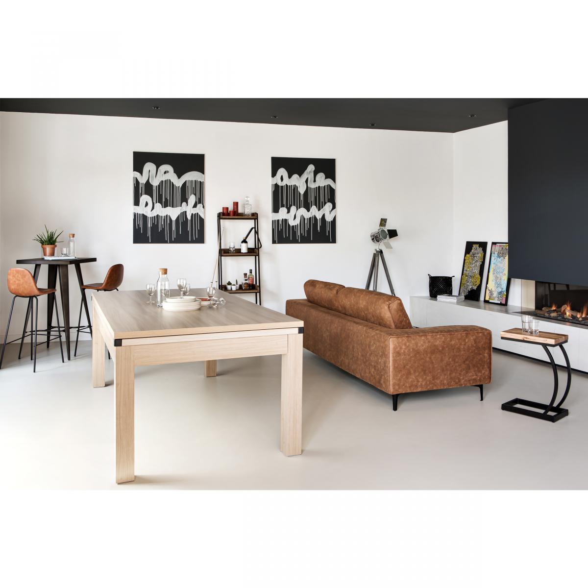 Rendez Vous Deco - Table de Billard convertible bois foncé tapis prune - Tables à manger