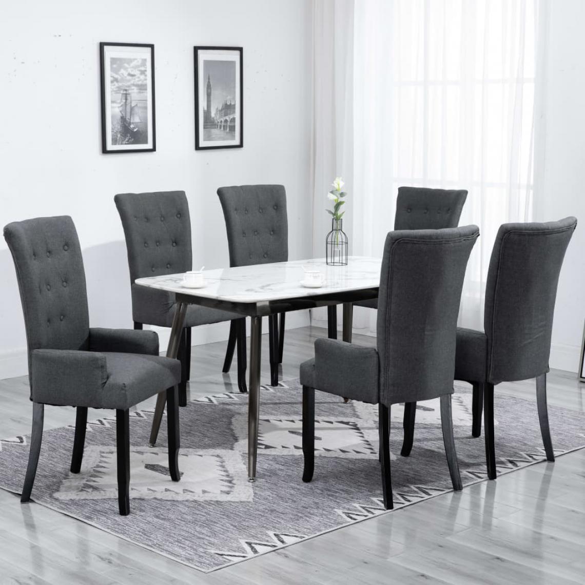Icaverne - Moderne Fauteuils et chaises gamme Erevan Chaises de salle à manger avec accoudoirs 6pcs Gris foncé Tissu - Chaises