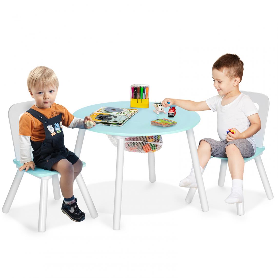 Costway - Table pour Enfants avec 2 Chaises,Table Ronde avec Espace de Rangement pour Jouets Vert - Tables à manger