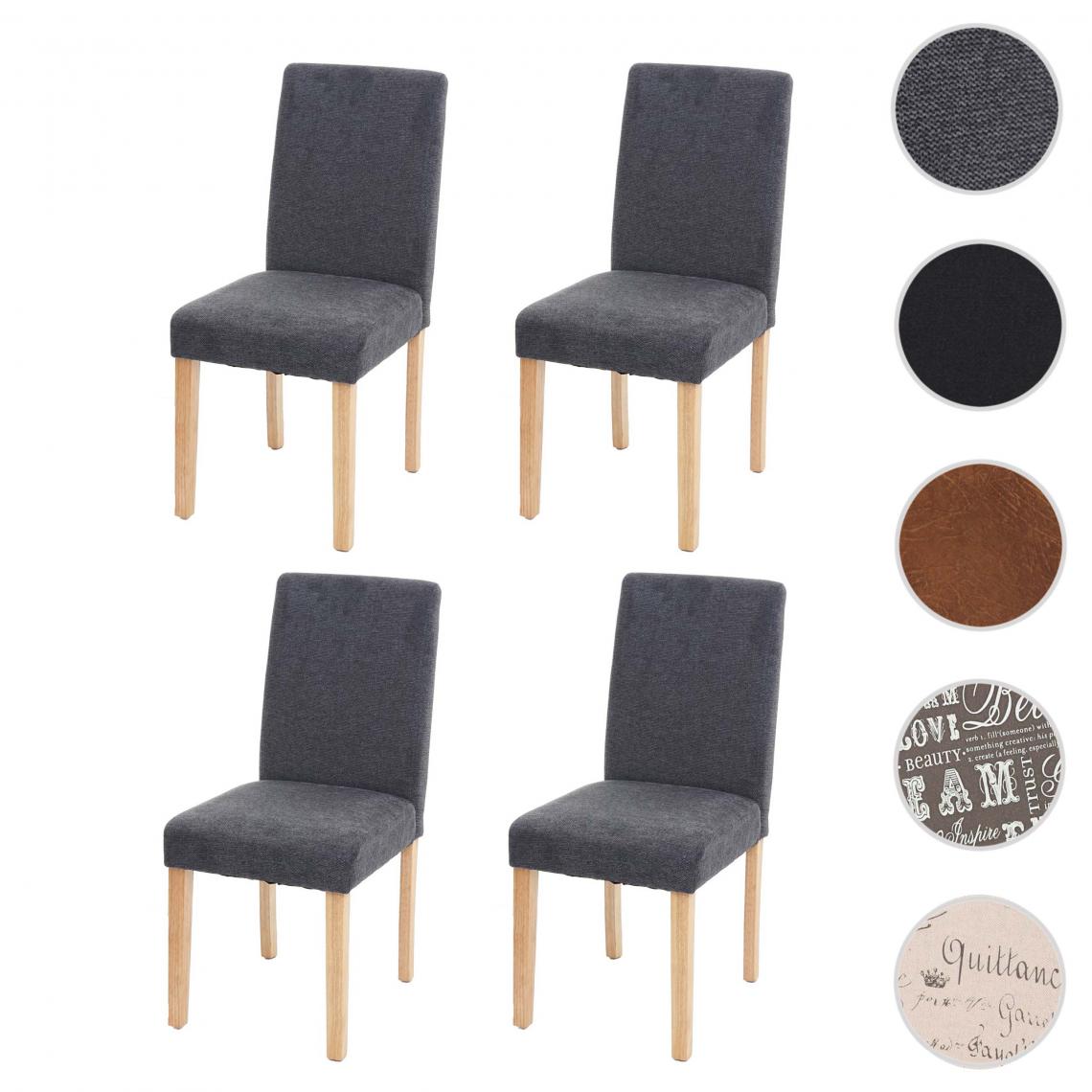 Mendler - 4x chaise de salle à manger chaise de cuisine Littau ~ textile, gris anthracite, pieds clairs - Chaises