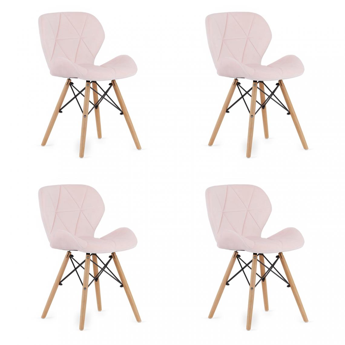 Hucoco - LAGOT - Lot de 4 chaises style glamour salon/salle à manger/bureau - 74x48x43 cm - Chaise de salle à manger - Rose - Chaises