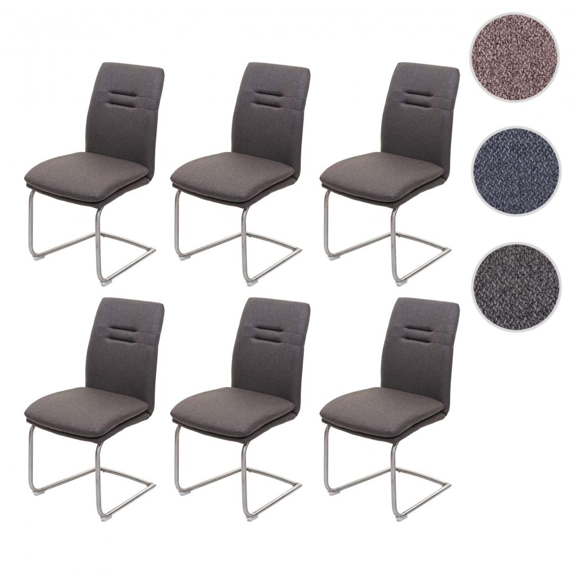 Mendler - 6x chaise de salle à manger HWC-H70, chaise de cuisine, tissu/textile acier brossé ~ gris brun - Chaises