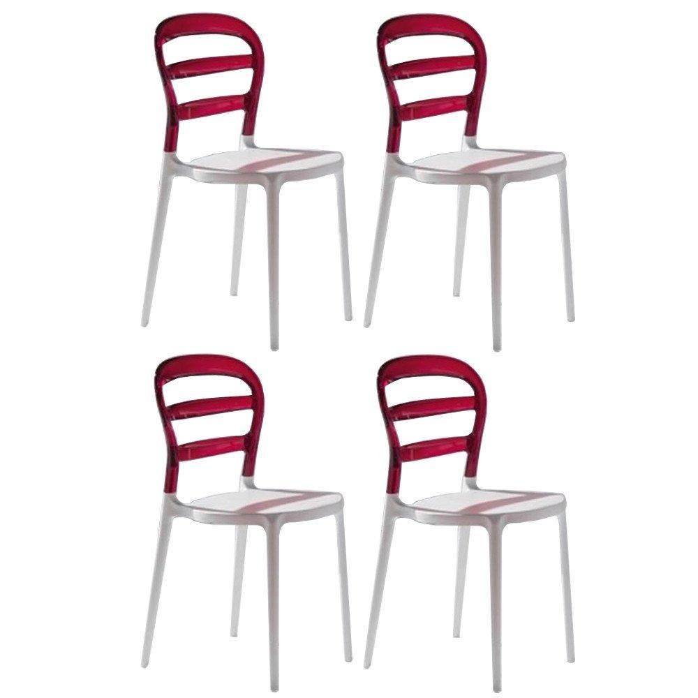 Inside 75 - Lot de 4 chaises design DEJAVU en polycarbonate rouge et blanc - Chaises
