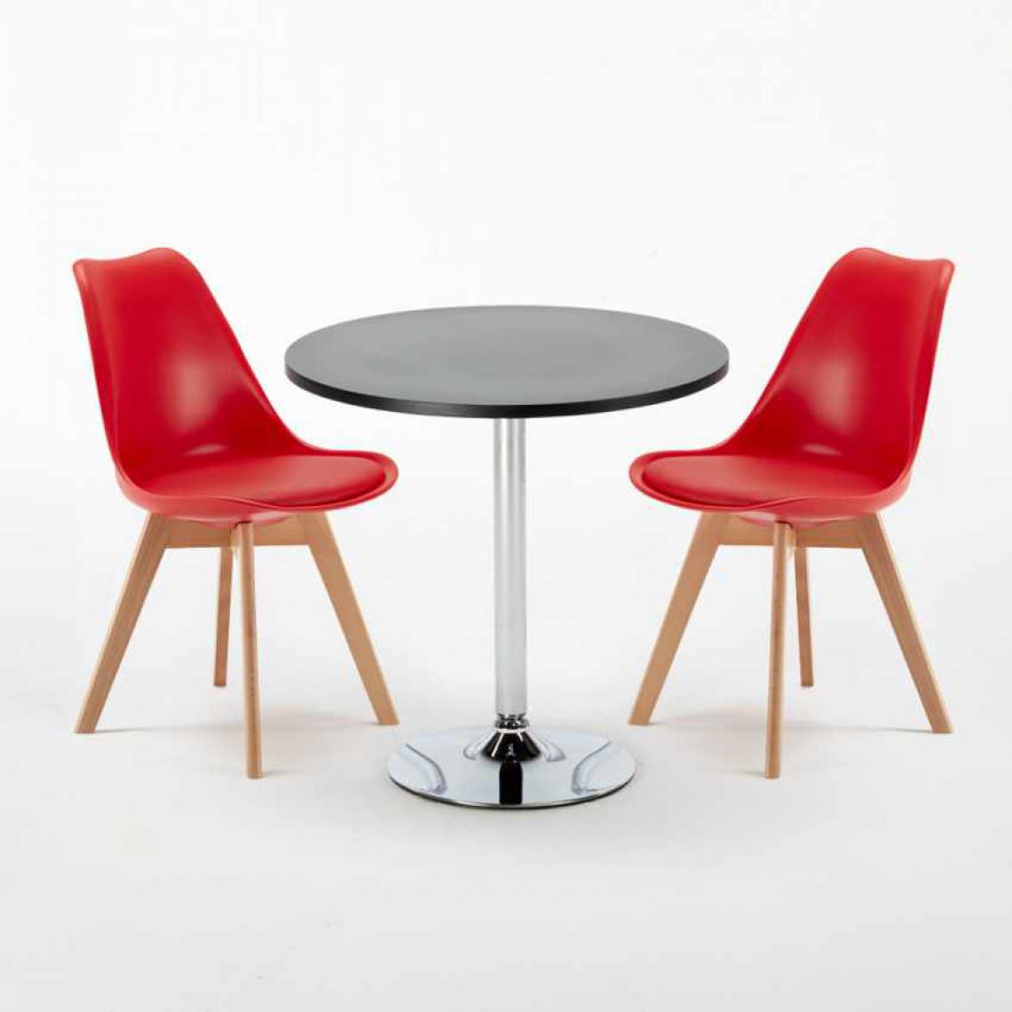 Ahd Amazing Home Design - Table Ronde Noire 70x70cm Avec 2 Chaises Colorées Set Intérieur Bar Café NORDICA Cosmopolitan, Couleur: Rouge - Tables à manger