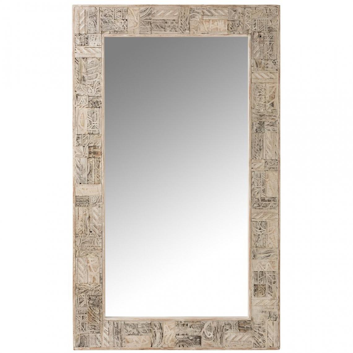 Inside 75 - Miroir avec symboles rectangulaire CYBA en bois recyclé blanc délavé. - Miroirs