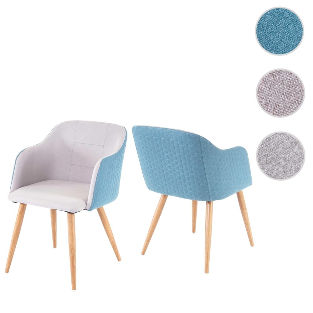 Mendler - 2x chaise de séjour/salle à manger HWC-D71, design rétro, accoudoirs, tissu ~ couleur turquoise-gris clair - Chaises
