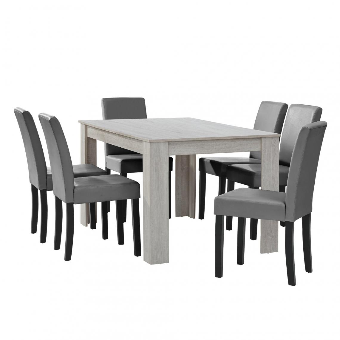 Helloshop26 - Table salon salle à manger avec 6 chaises 140 blanc gris 03_0004032 - Tables à manger
