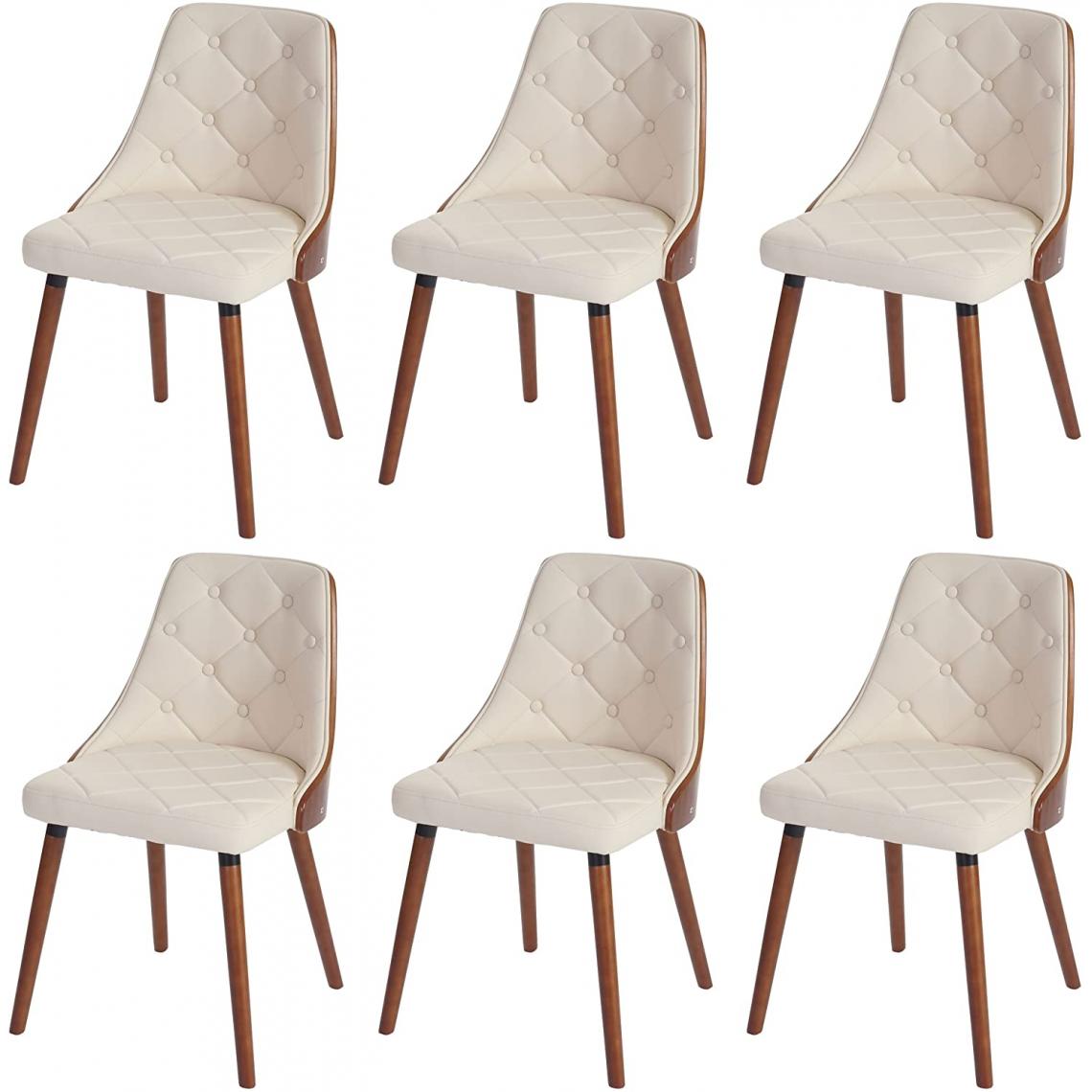 Decoshop26 - Lot de 6 chaises de salle à manger capitonné design chic en bois noyer et assise en similicuir crème CDS04669 - Chaises