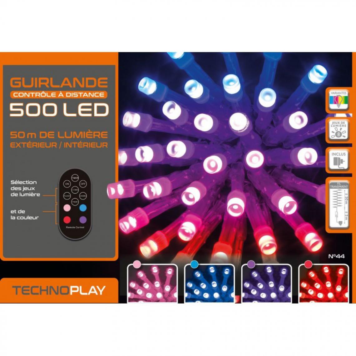 JJA - Guirlande contrôle à distance 500 LED 50 mètres variation de couleurs - Décorations de Noël
